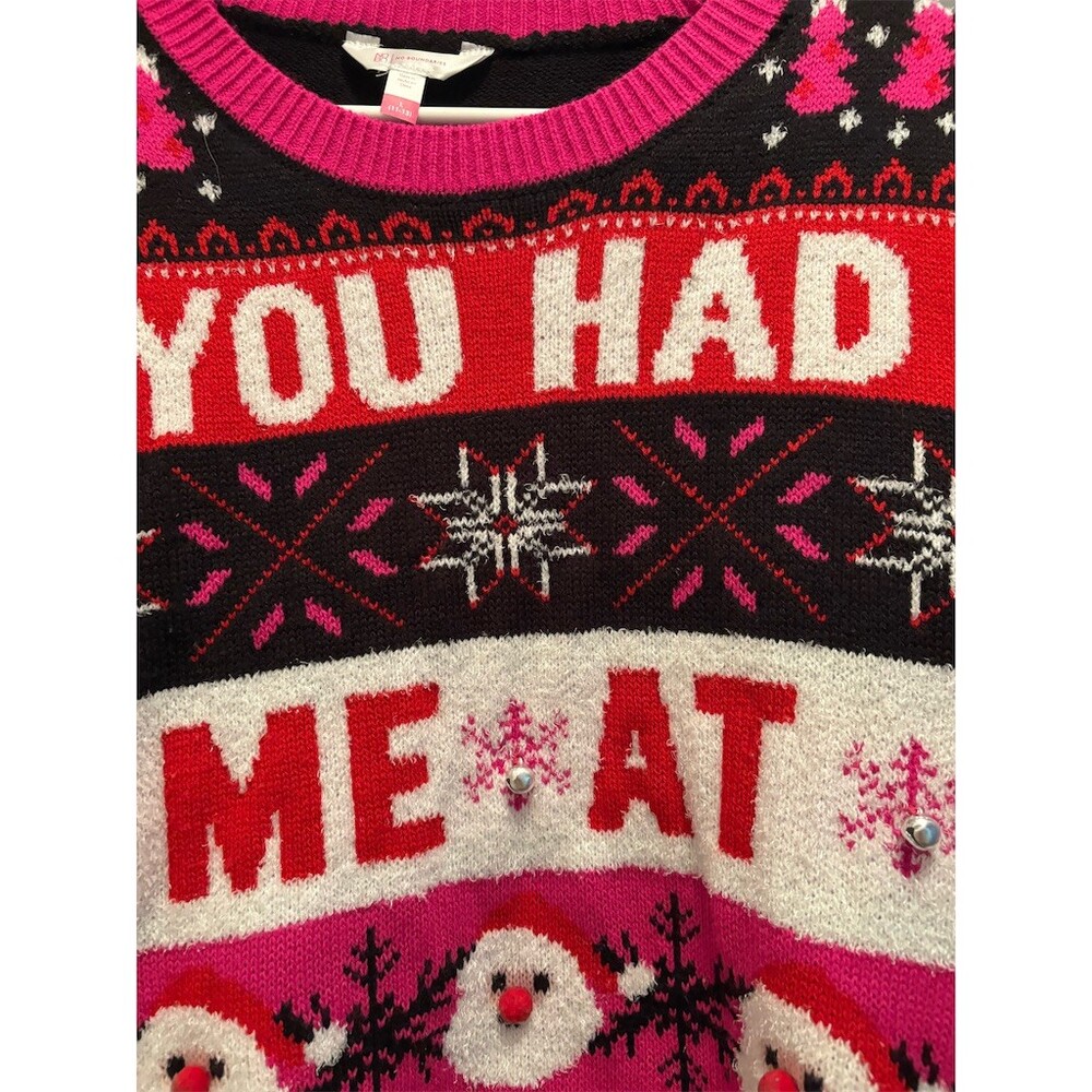 No Boundaries Ugly Christmas Sweater Juniors L Multicolor Ho Ho Ho Bells - Picture 4 of 10